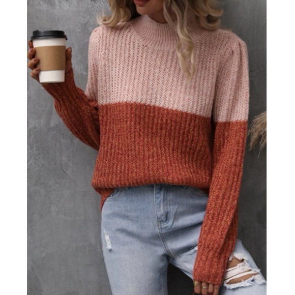 Sweaters - Luxe two tone color block knit sweater